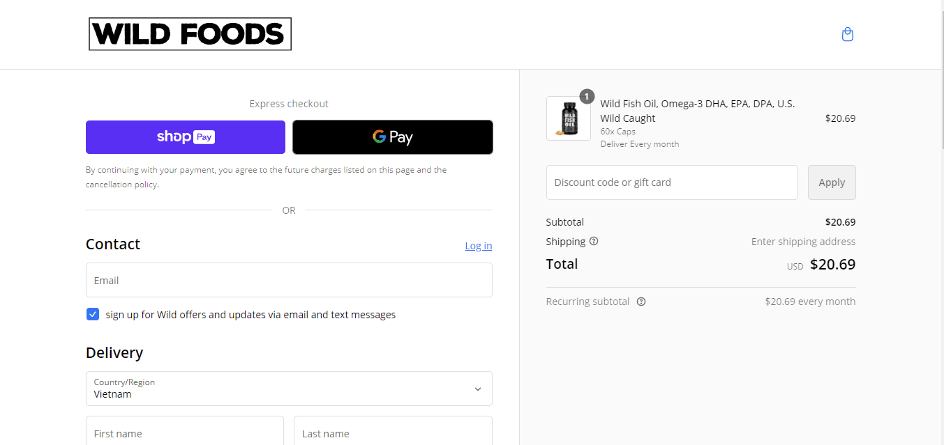 How to apply Wild Foods coupon code